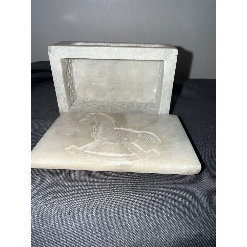 Vintage Hand Carved Soap Stone Trinket Box with Lid Made in India